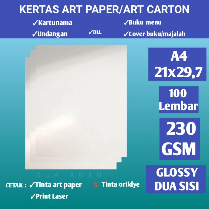 

New Kertas art carton/art paper 230 gsm isi 100 lembar A4