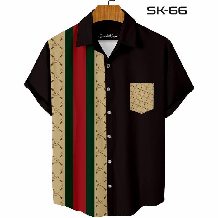 Zeno-Kemeja Pria Casual Motif Monogram Geometris SK Printing Tangan Pendek Keren SK - 66 Baju