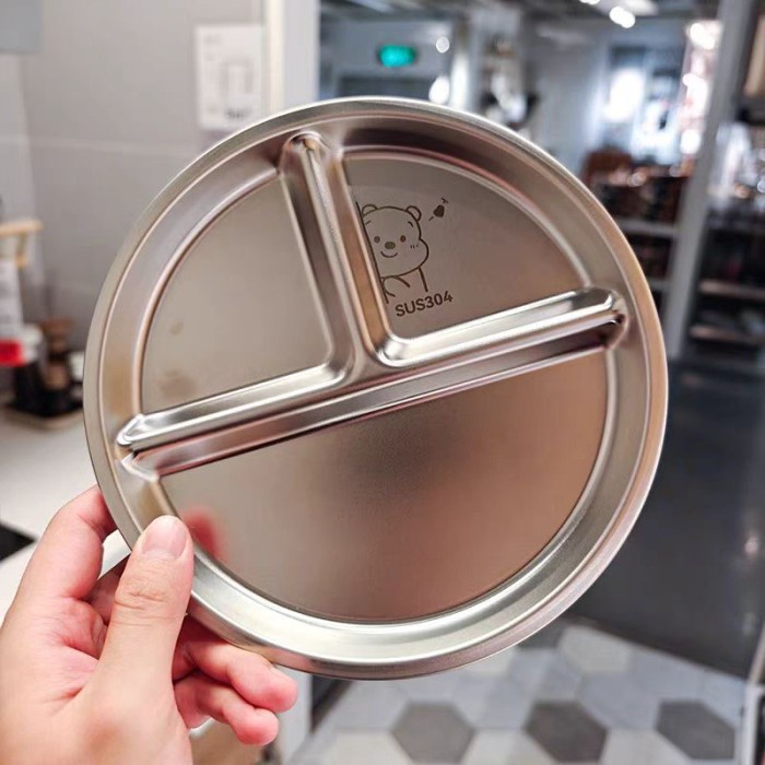 Snack Lunch Tray Stainless Steel / Piring Makan Sekat Anak
