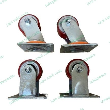 Kualitas Terjamin Roda Pu Merah Heavy Duty 3 Inch ( 2 Hidup + 2 Mati )
