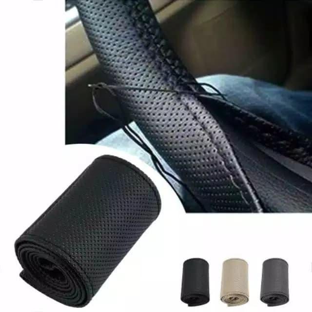 Cover Stir mobil / Sarung Stir Mobil Bahan Kulit dengan Benang Jahit