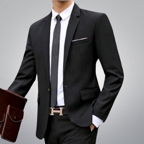 Jas hitam pria wisuda bahan valencia twist Blazer pria korea model slimfit untuk nikah kondangan