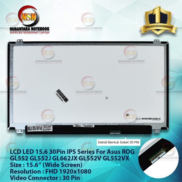 Lcd Led 15.6 Laptop Asus Rog Gl552 Gl552J Gl662Jx Gl552V Gl552Vx Kode 969