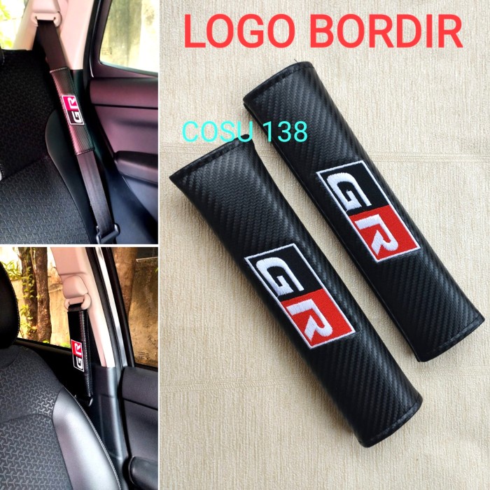 TERMURAH SARUNG COVER SEAT BELT CARBON MOBIL UNIVERSAL TOYOTA LOGO GR BORDIRAN