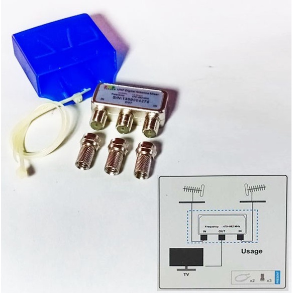 ,,,,,,,] UHF Antenna Antena Mixer - 2 Antena UHF jadi 1
