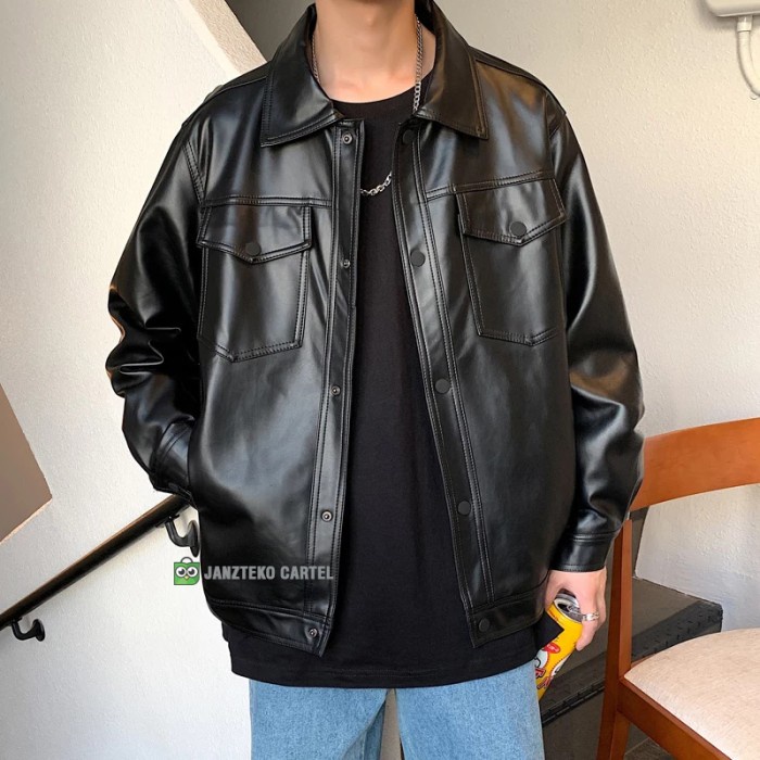 JNK x MARIO - Jaket Pria Kulit Sintetis Kerah Synthetic Leather -AmanahJaminan