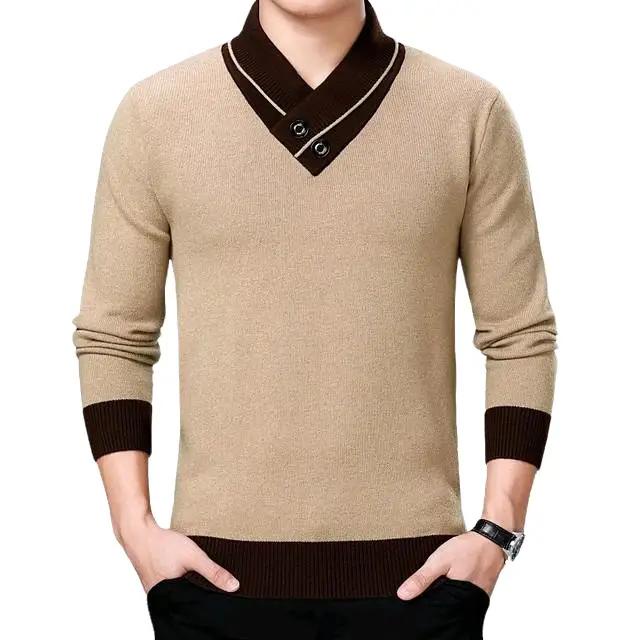 sweater rajut premium Harajuku V-Neck katun panjang knitwear pria baju kerah atasan hitam sweater