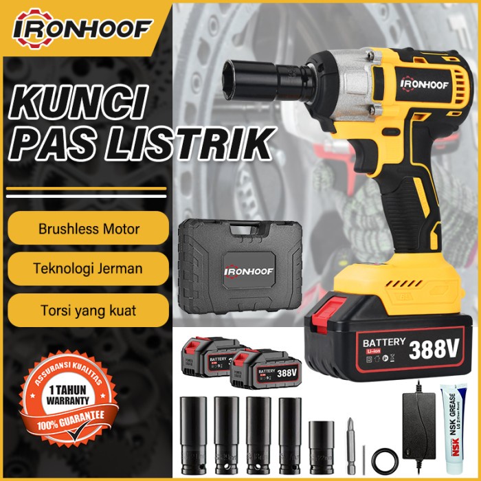 IRONHOOF Impact Wrench Brushless 420N.M Mesin Bor Baterai Impact Baterai 288V