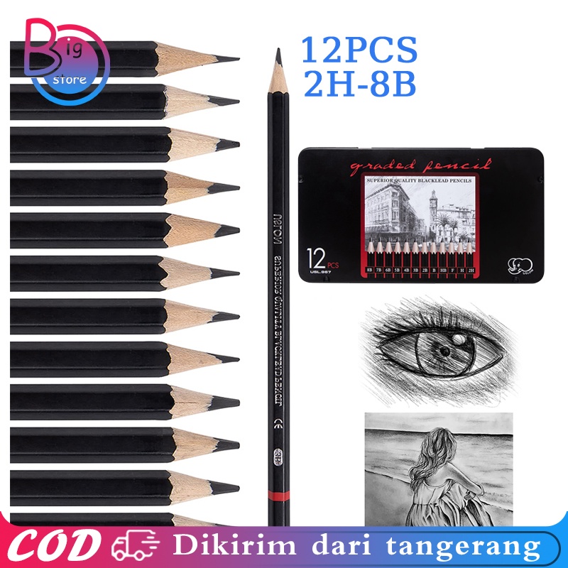 

12pcs/Set Drawing Pencil Set 2h-8b Sketch Pencil Set Pensil Sketsa Set Pensil Gambar Lengkap Dw05