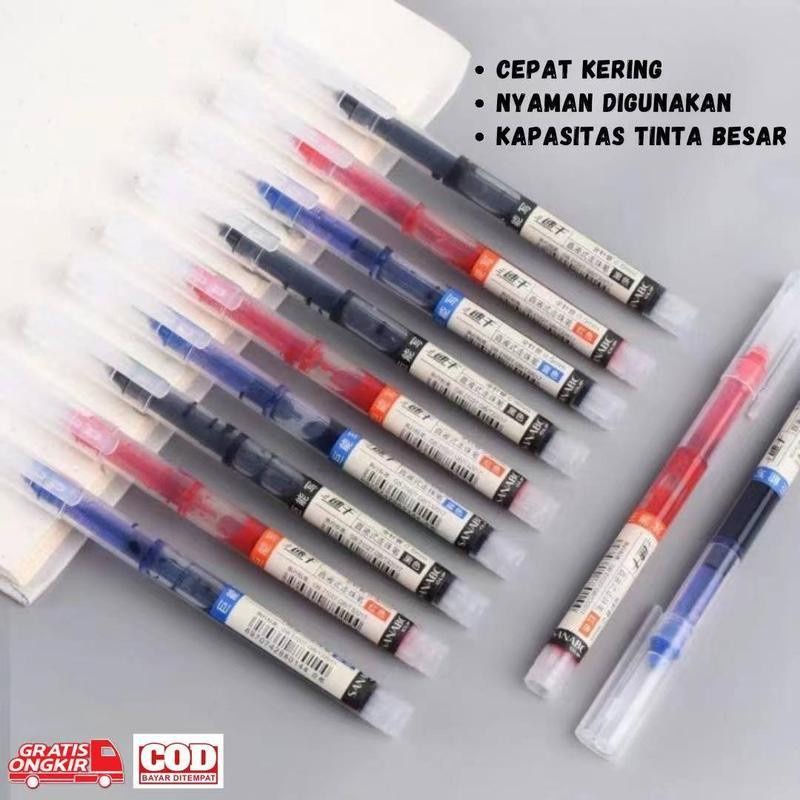 

(BISA COD) 100 PCS 0.5mm Tip Lurus Cair Roller Ball Pen Kantor Tabung Jarum Penuh Siswa Ujian
