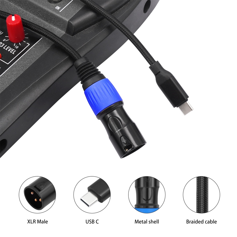 Type C To XLR Male Aux Audio Cable Plug and Play Type C To XLR Male Output Stereo Cord USB Type-C Ma