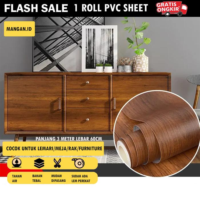 Stiker Hpl Pelapis Furniture Ukuran 60cm x 3m Motif Serat Kayu Cocock Untuk Meja,Lemari,Pintu &