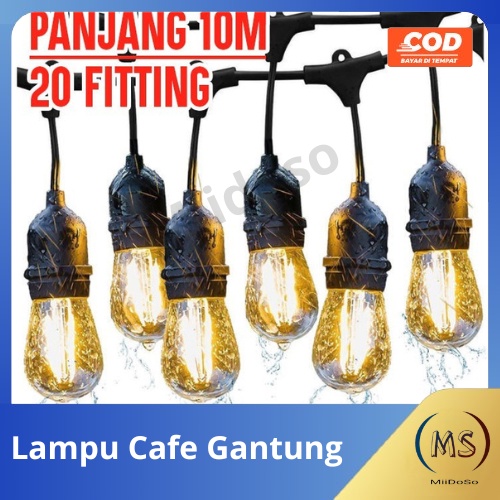 Kabel Fitting Outdoor 10Meter 20 Fitting Gantung Lampu Cafe/Lampu Dekorasi Cafe/Lampu Gantung