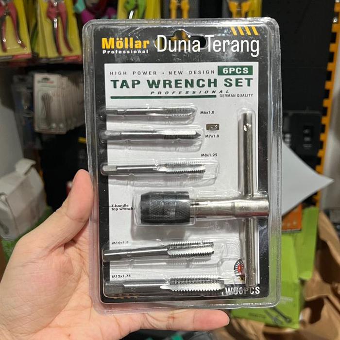 Hand Tap Set 6 pcs Mollar Gagang M6 M7 x1.0 M8 x1.25 M10 x1.5 M12x 1.75 - Alat Tap Pembuat Drat Ulir
