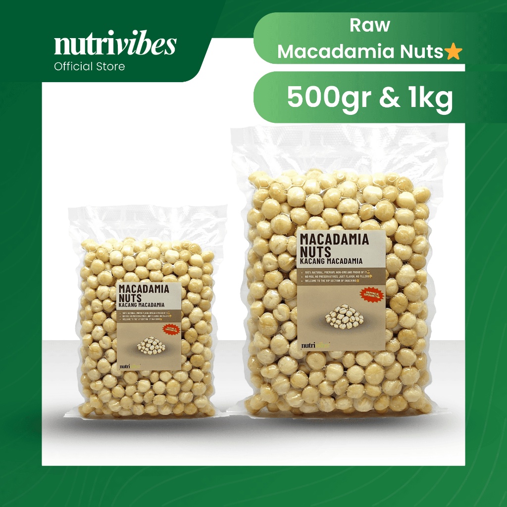 

Kacang Macadamia Mentah / Raw Macadamia Nut (Family Pack 500gr & 1kg) - Nutrivibes