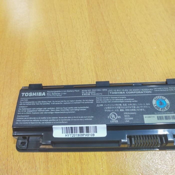 [Expert] Baterai Batre Original Laptop Toshiba Satellite C40 C50 PA5109 PA5109U