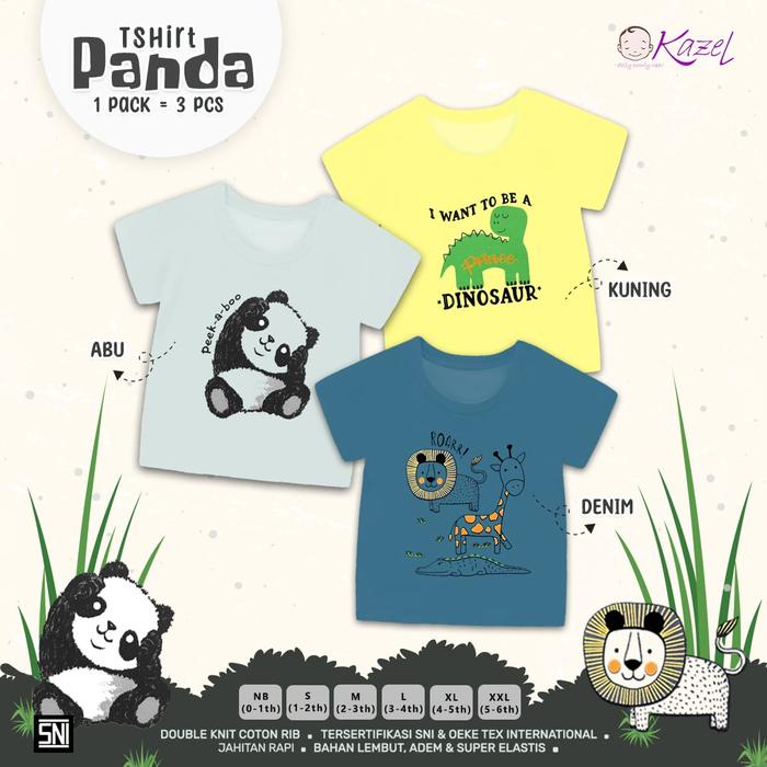 Boybi- Kazel Tshirt PANDA Kaos Baju Anak Cowok Katun 1 - pack Isi 3pcs