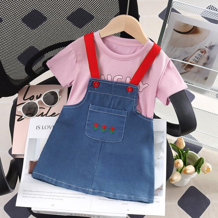 Lucika- Baju Overall anak perempuan baju kodok jeans anak perempuan baju kodok 2in1 rok jins 1-4
