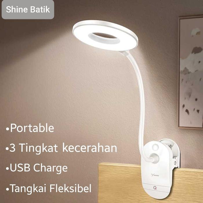 LAMPU LED BACA MEJA BELAJAR KAMAR TIDUR CLIP JEPIT PORTABLE USB CHARGE