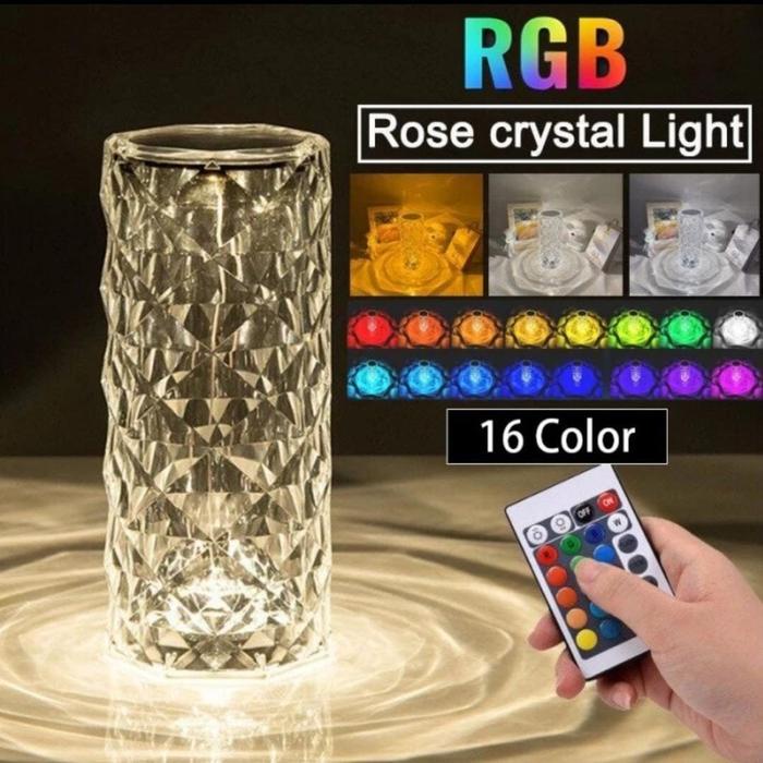 Lampu Meja Cryall Bunga Mawar RGB Lampu Meja Hias Belajar 16 Warna