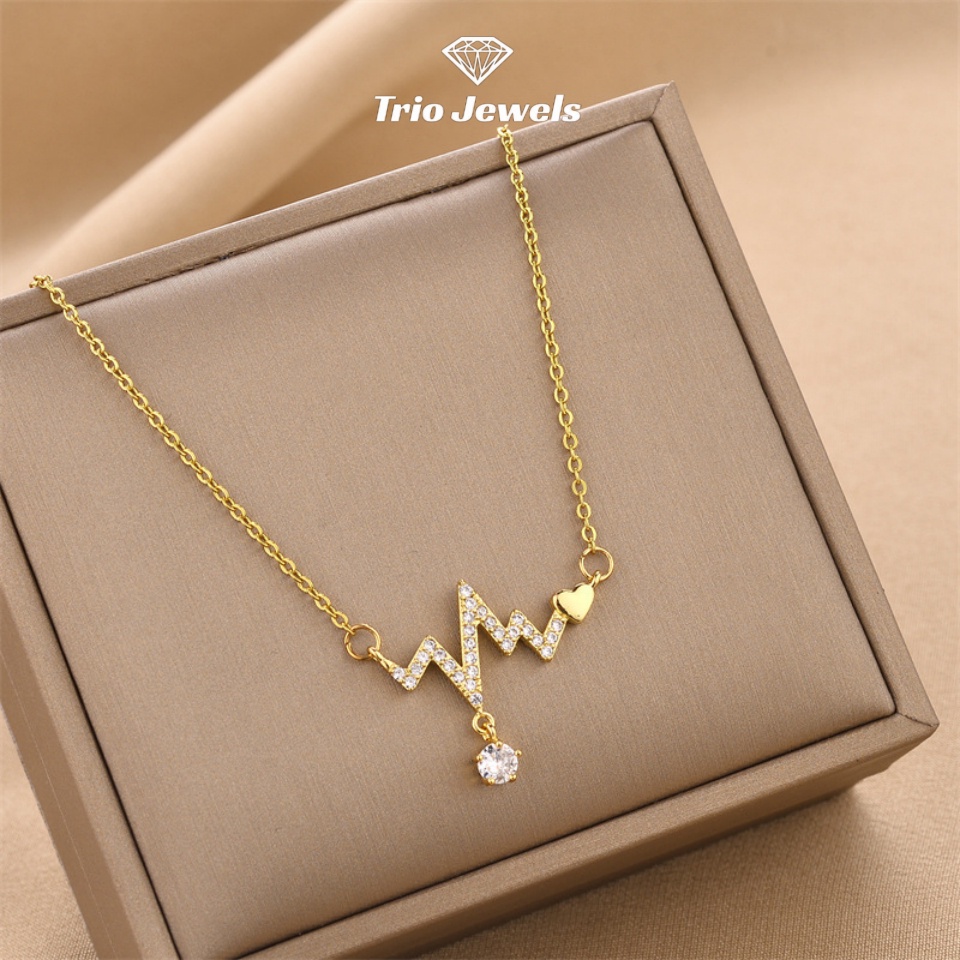 Kalung Berlian Emas Putih Kalung Lapis Emas 18K Elektrogram Cinta Jantung Kalung Titanium Wanita