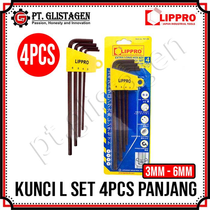Sudimampir Lippro 161-S4 Kunci L Set Panjang 4 Pcs Extra Long Hex Key Set 4Pcs 3Mm - 6Mm Flat