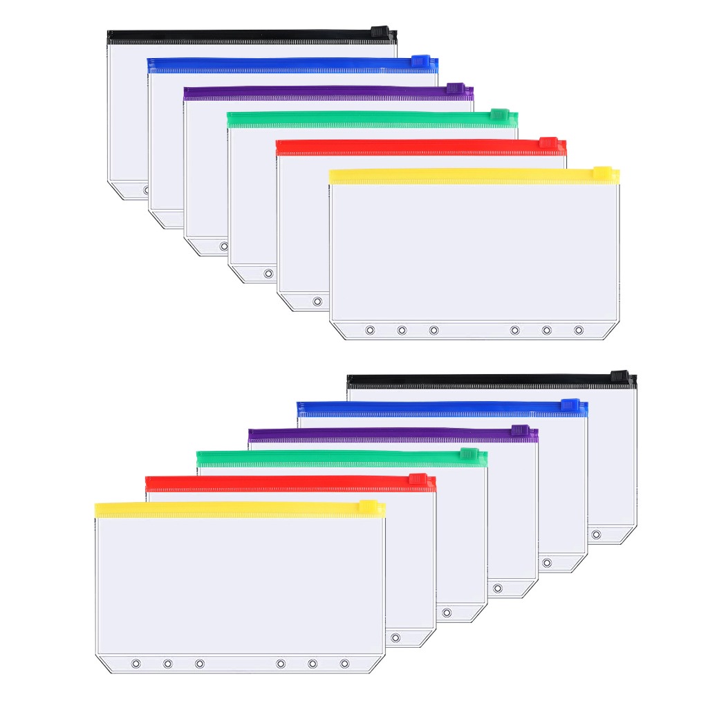 

[NEW] 12 lembar A6 Kantong Serbaguna Pouch Zipper Ziplock Warna Binder 6 Ring loose leaf replace