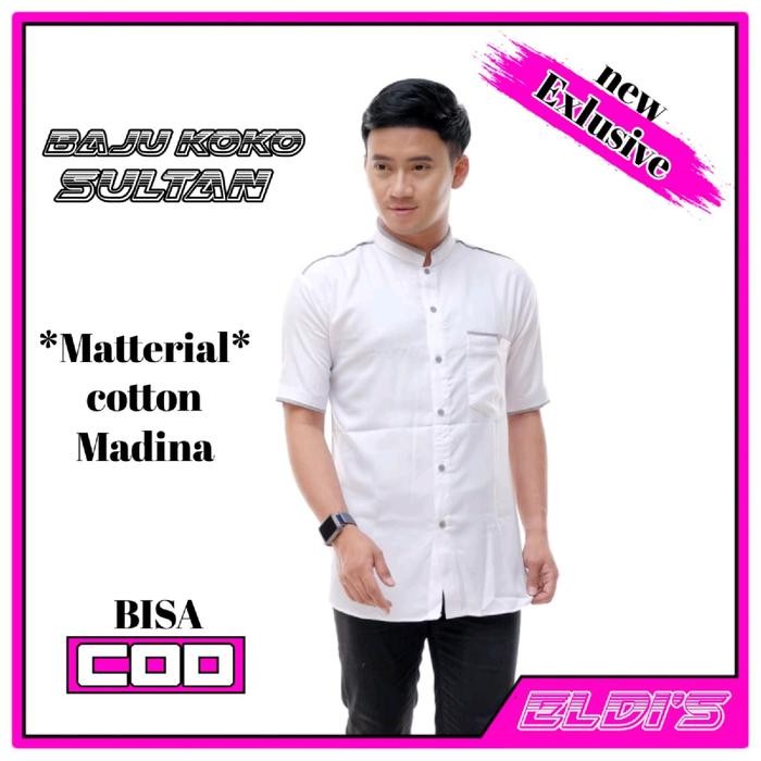 EKSLUSIF baju koko Pria Muslim lengan pendek Kain katun madina Sultan