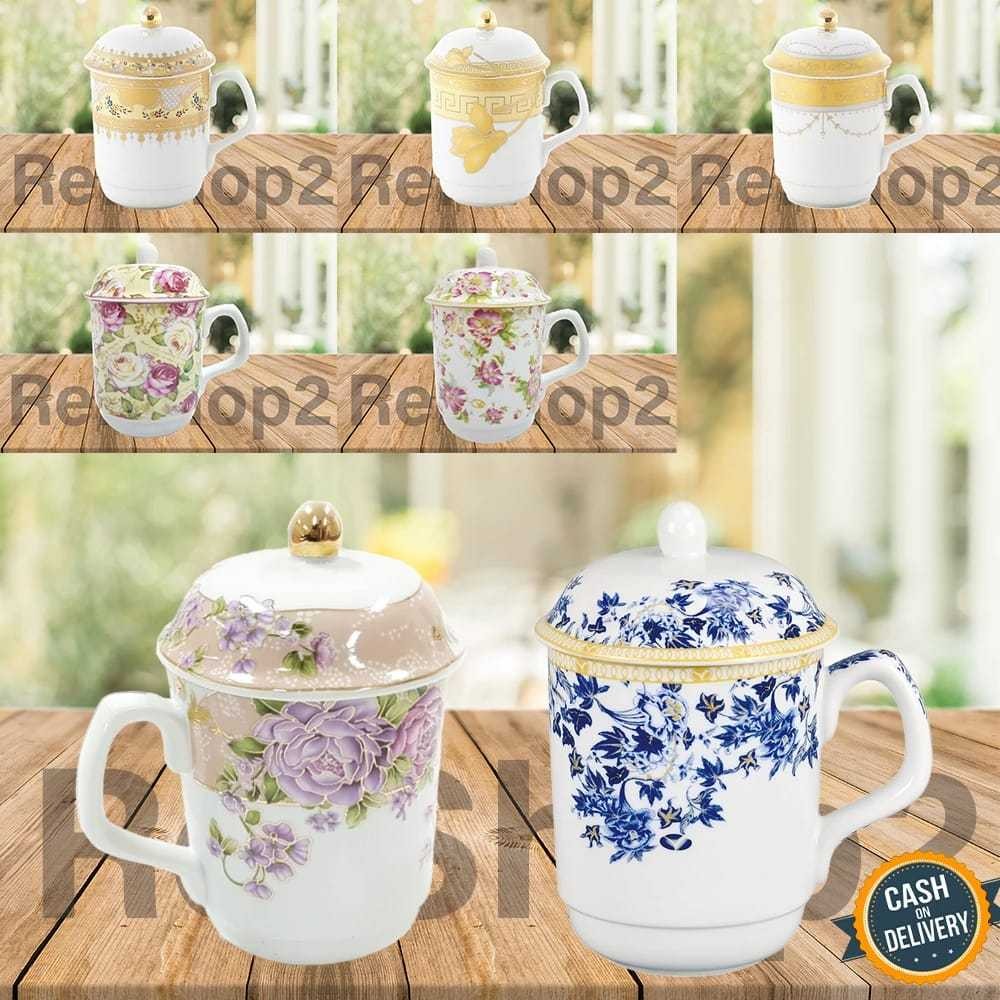 Terlaris Mug Cangkir Keramik dengan Tutup Aneka Motif Vicenza / Cangkir Kopi Bahan Keramik Terbaru