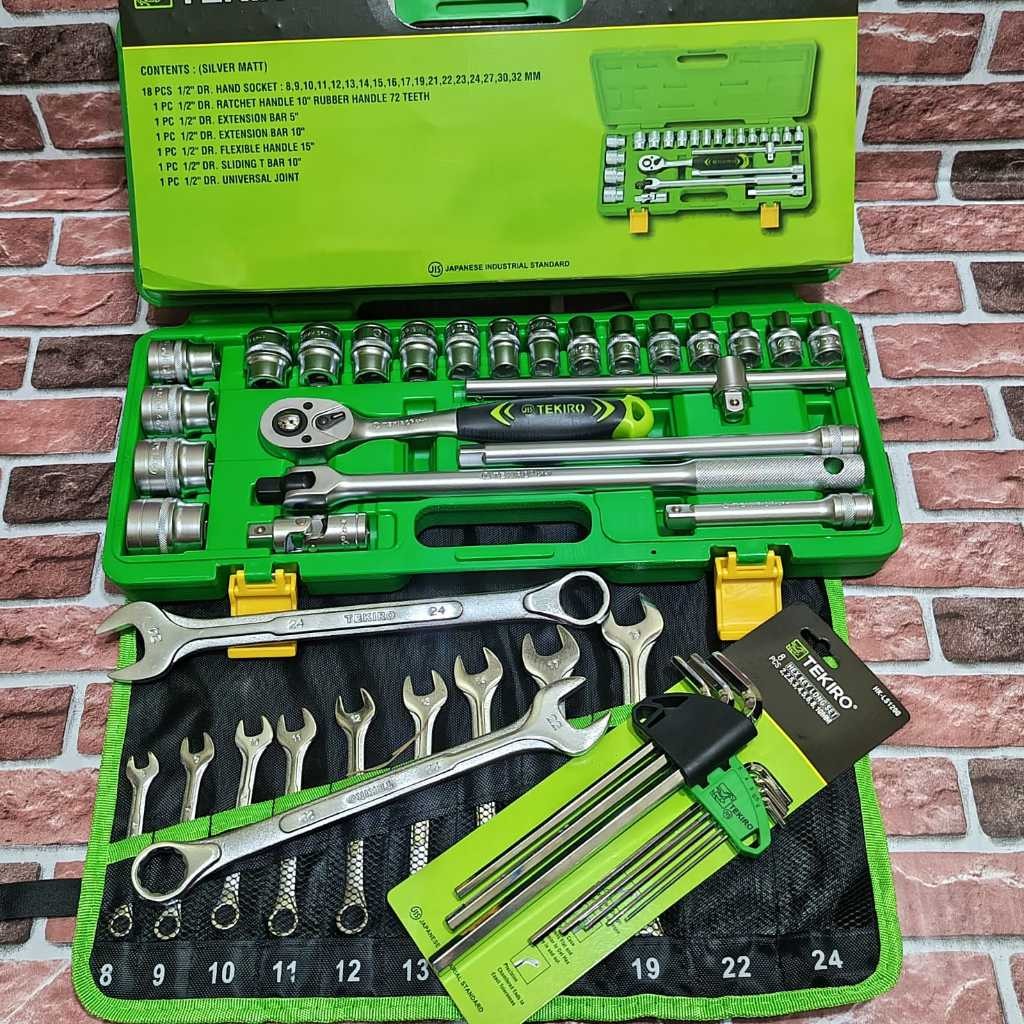 TEKIRO Kunci Sok Shock Set 24Pcs 8 - 32 Mm 1/2 6Pt Box Plastik / Kunci Ring Pas Set 11 pcs/ Tekiro