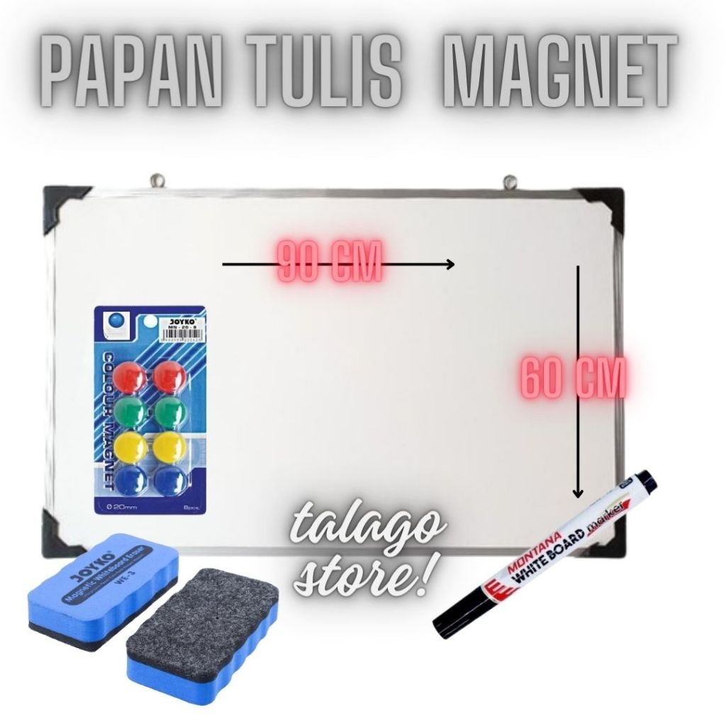 

Papan Tulis Magnet - Papan Tulis - Whiteboard - Papan Tulis 60 cm x 90 cm free spidol+ penghapus dan