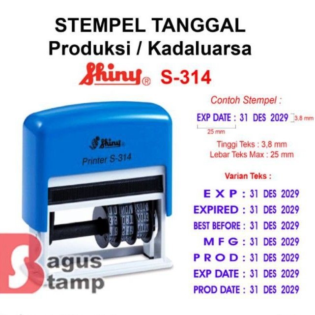 

pel Tanggal Expired Kadaluarsa Produksi Best Before MFG Self Inking Shiny S314