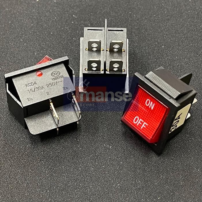 SAKLAR 4 KAKI ON OFF 30A MERAH / SWITCH 4 PIN 30A BESAR MESIN LAS