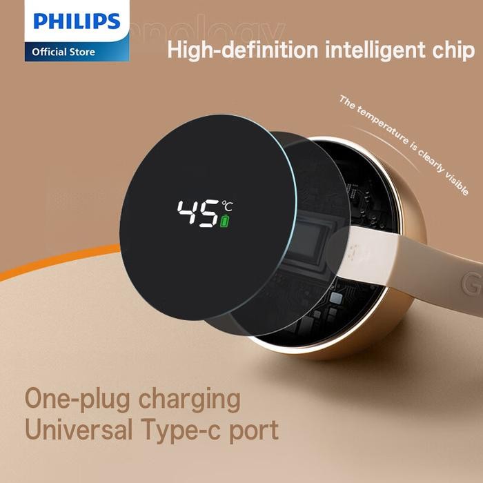TOP PHILIPS CANGKIR TERMOS 460ML TERMO VAKUM SUS316 DENGAN LAYAR SUHU DAN PORT CHARGER TYPE-C BISA