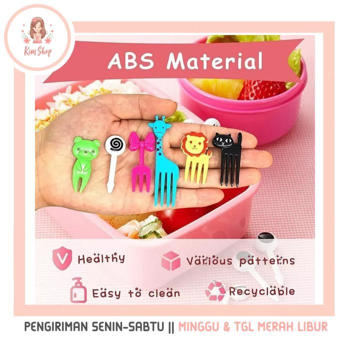 STOK TERBATAS KIM SHOP - Garpu Mini Set Tusuk Buah Tusukan Kue Karakter Plastik Hewan Binatang Lucu