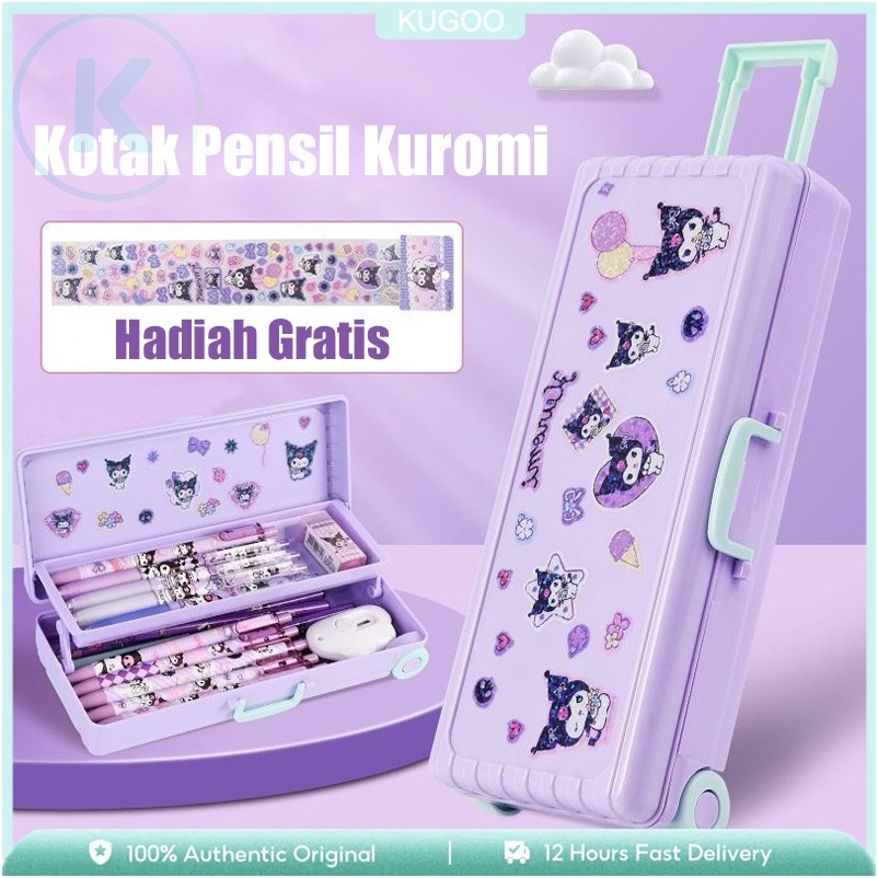 

KUGOO Kotak Pensil Kuromi Troli Lucu Kotak Alat Tulis Dua Lapis Kuromi Koper Kreativitas Kapasitas