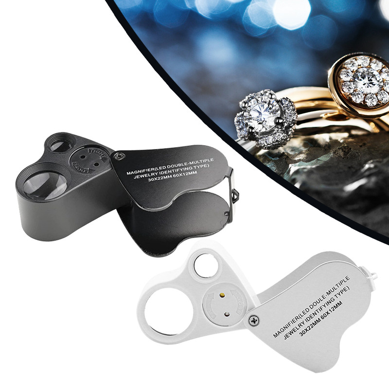

30X 60X Kaca Pembesar Perhiasan Lup Kaca Pembesar Lipat Loupe Mini Microscope Perhiasan Batuan