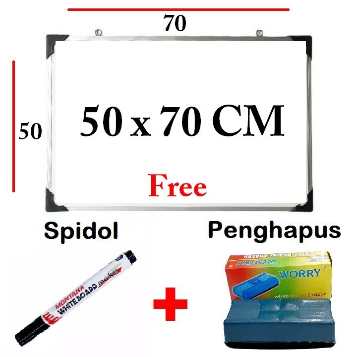

Papan Tulis White Board Gantung Ukuran 50 cm x 70 cm Free Spidol dan Penghapus