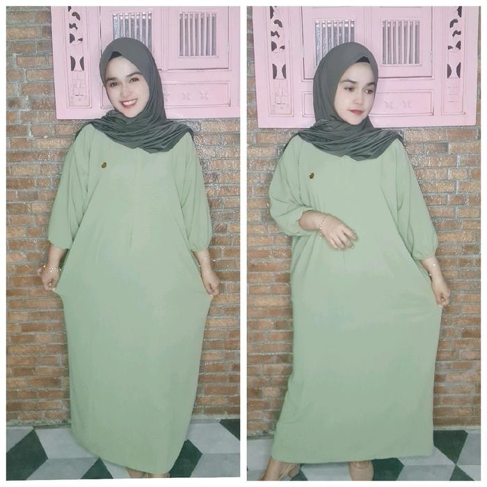 Syamira- Nadine Midi Dress Crinkle Airflow Busui Daily LD 120 wanita. muslim tunik nyaman gamis