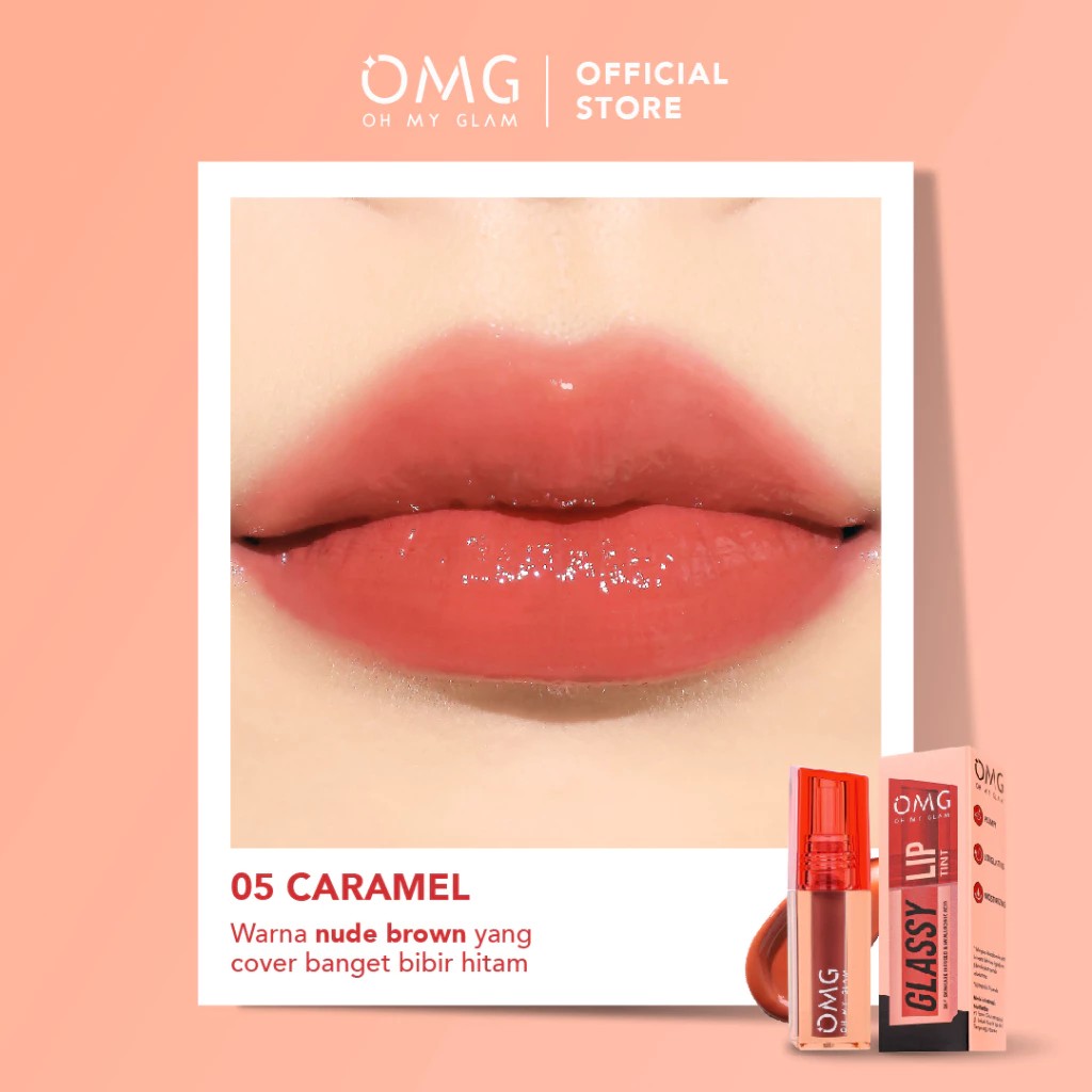 *JIHAN HAWA* [05 CARAMEL] OMG OH MY GLAM Glassy Lip Tint 2g - Lipstik Warna Intense Tahan 12 Jam, Sk