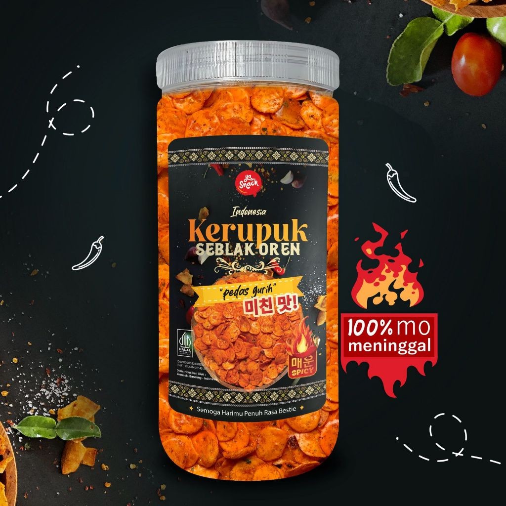 

Sajiandapur Yasnack Kerupuk Seblak Oren Pedas Gurih Toples / Special Edition
