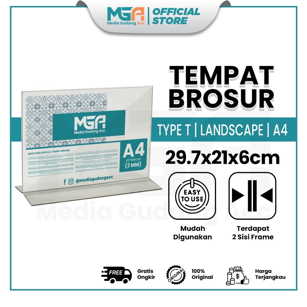 

Tempat Brosur A4 Landscape 2 Sisi Akrilik 2mm - Tent Holder / Tent Card Stand Display - Desk