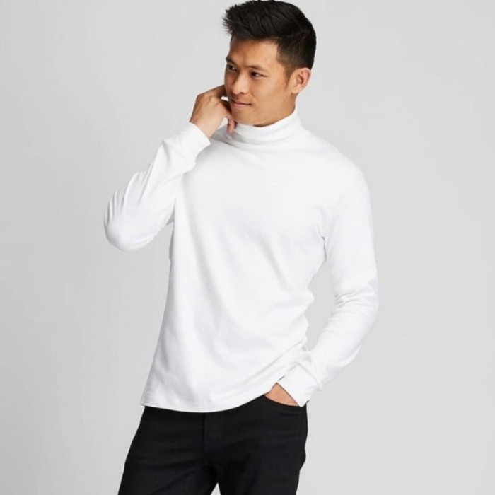 Baju TURTLENECK Style kaos leher tinggi pria turtle neck fashion PUTIH