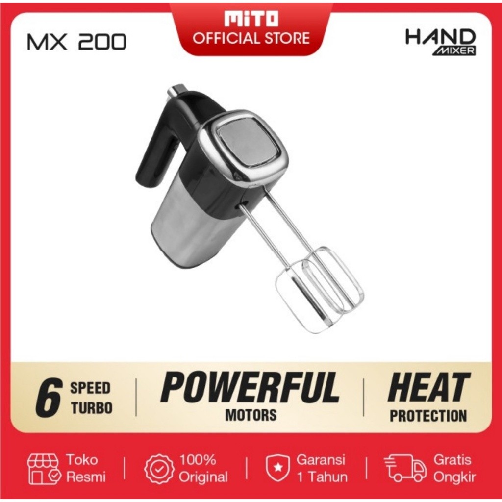 IK Hand Mixer Mito MX 200 Mixer Tangan Mito 200 Mitochiba Stainless Turbo Pengaduk Adonan Kue