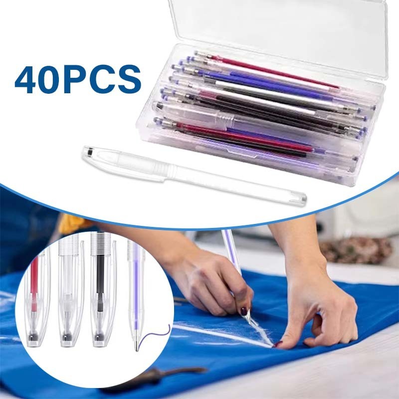 

UM1 40pcs Pen Heat Erasable Bolpen Jahit Pen Penanda Kain Erasable Pen Bolpoin Kain Pulpen Jahit