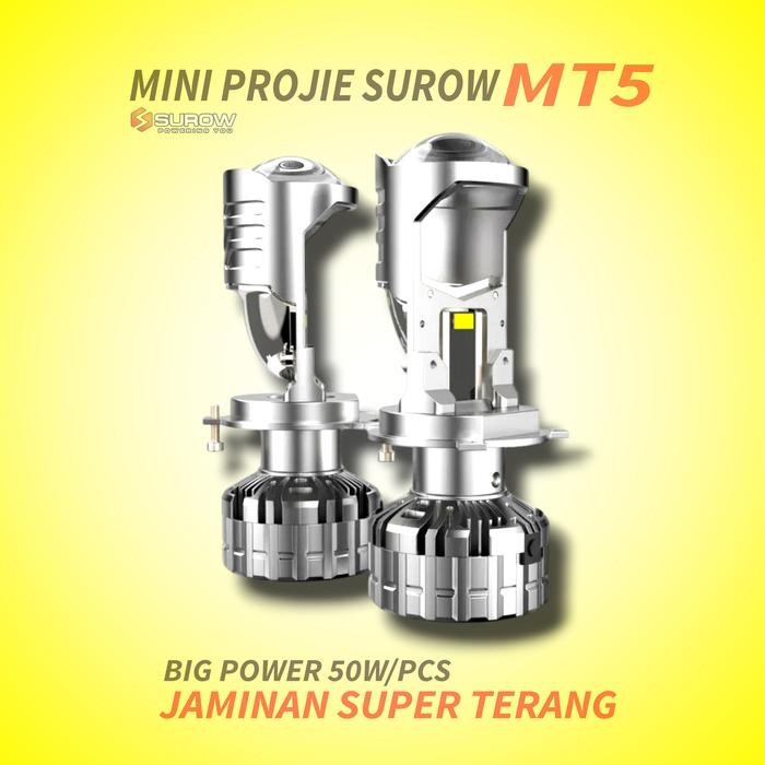 Lampu led mobil motor h4 mini projector projie surow mt5 super terang 50 watt