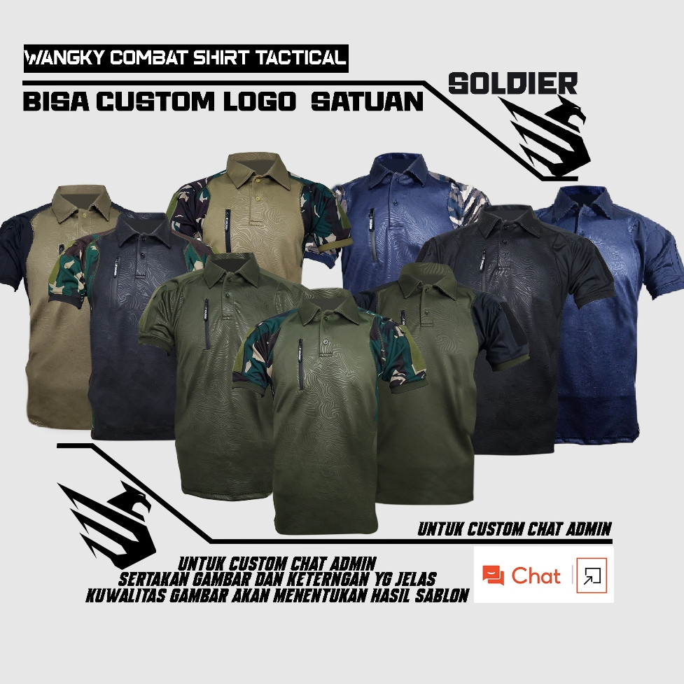 wangki combat shirt tactical bahan full spandex squba embos custom satuan