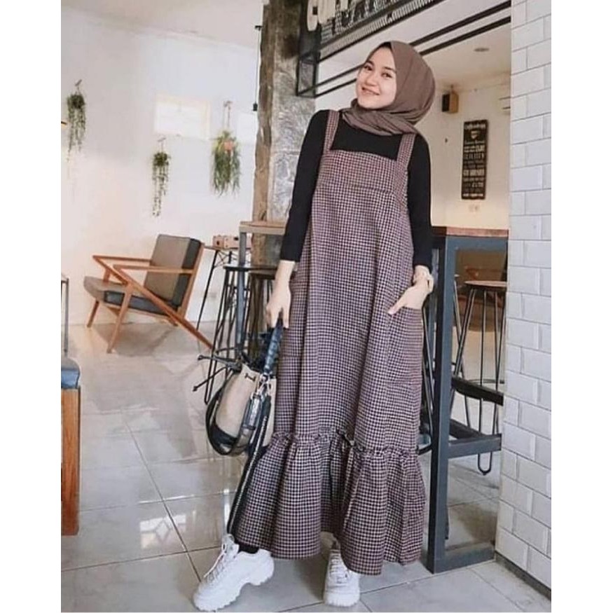 Mosya- square Overall Motif Kotak Tebal Terbaru -Gamis Muslim Jumbo Oversize Ld 110