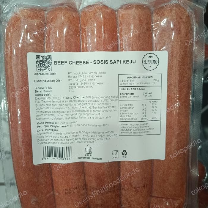 

Sosis Keju Elprimo Premium Beef Cheese 1Kg 500Gram