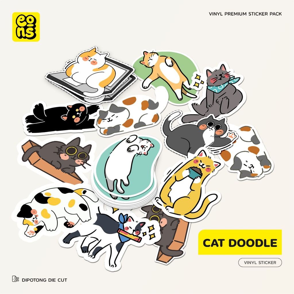 

UM1 Sticker Cat Doodle Bahan Vinyl Wateroof Doff - Stiker Laptop Diary Notebook Journal Koper